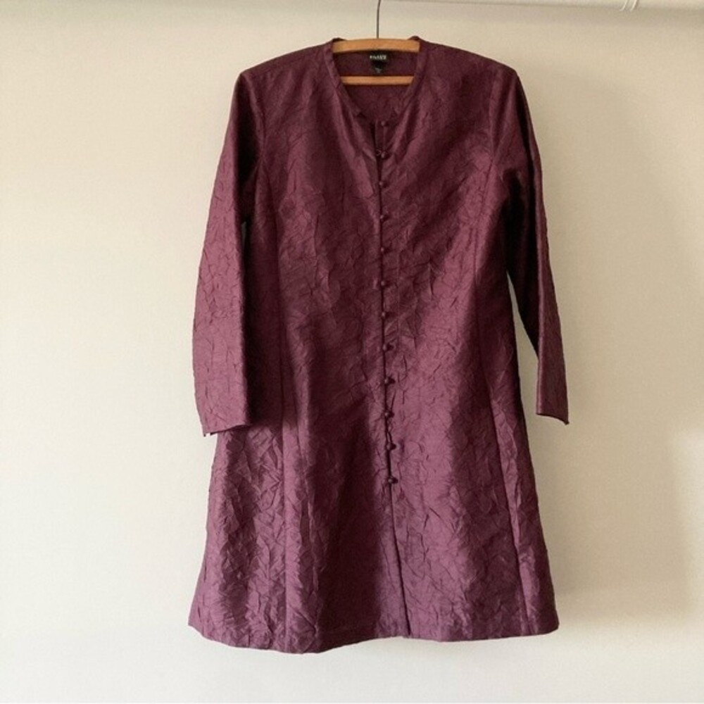 EILEEN‎ FISHER Maroon Knotted Button Textured Coat XS
